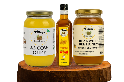 A2 Cow Ghee, 1 Kg Cold Wood Press Yellow Mustard Oil & 500g Honey Combo Offer